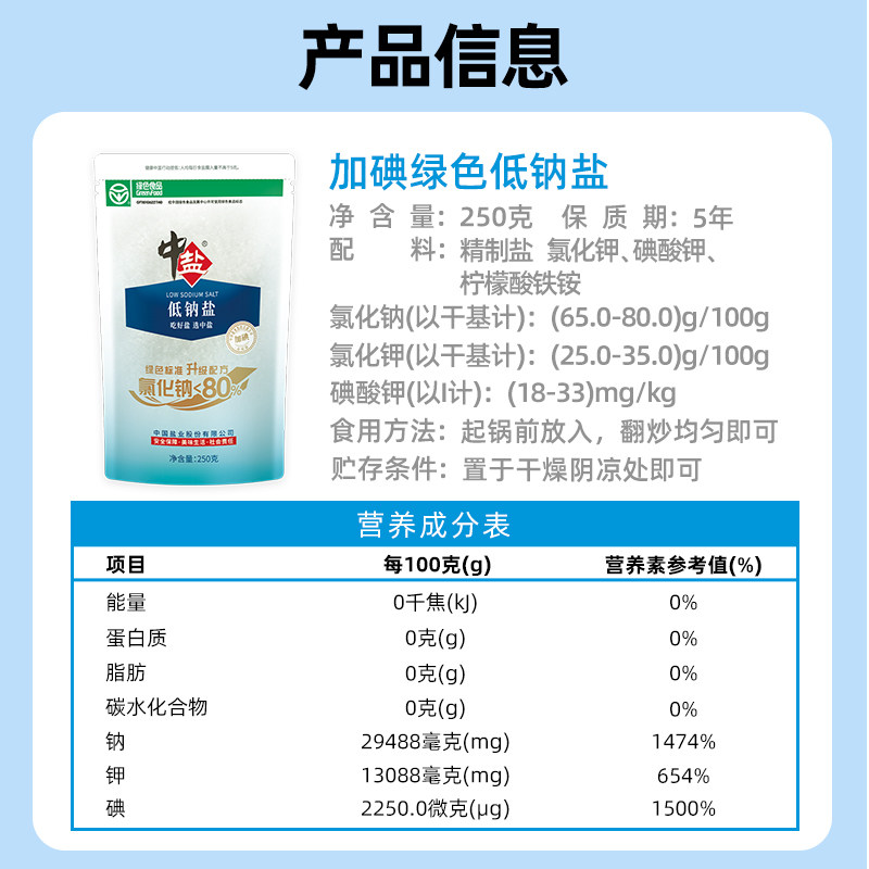 中盐加碘低钠盐250g*5包精制食盐家用家庭食用盐调味料调料,淘宝优惠券,粉丝福利购,淘宝优惠卷