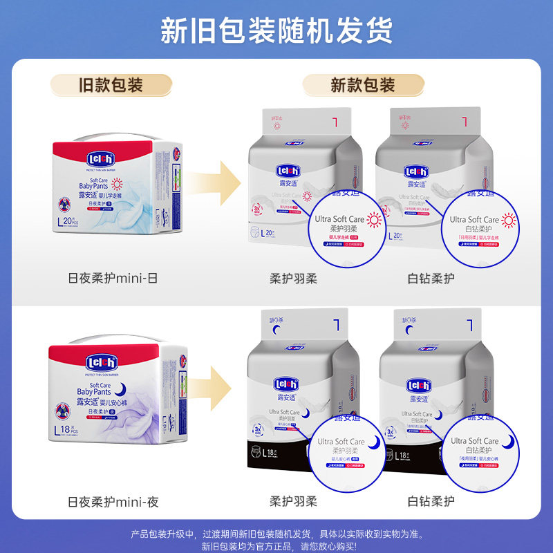 露安适柔护羽柔裤mini夜用纸尿裤NB34片超薄透气拉拉裤1件装