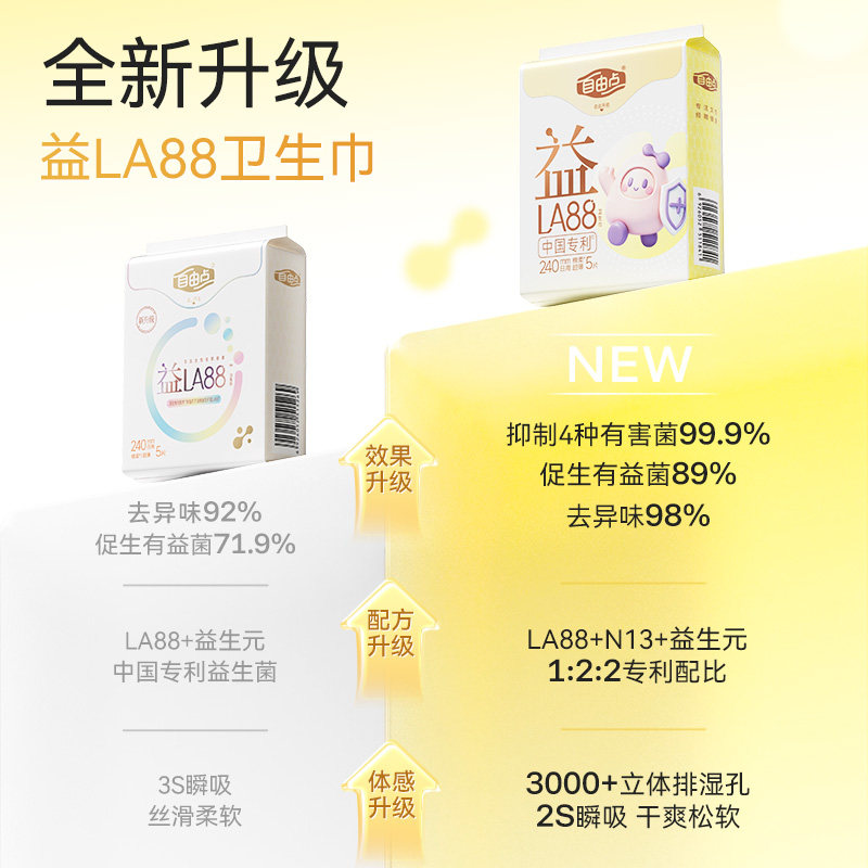 自由点益生菌卫生巾日夜用组合98片姨妈巾平衡菌群【官方正品】