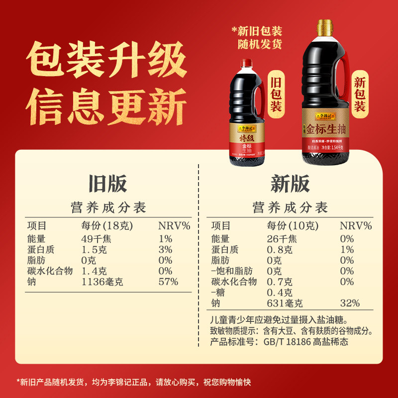 李锦记 特级金标生抽1.54kg0%添加防腐剂 炒菜特级鲜 酿造酱油