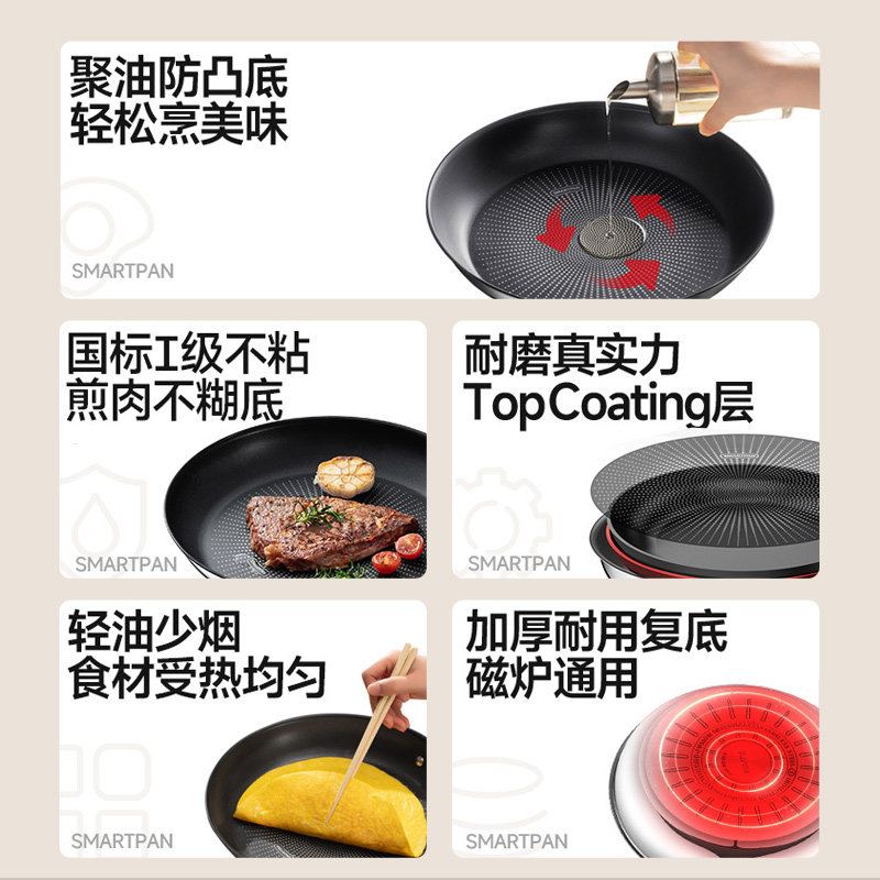 苏泊尔不锈钢聚油煎锅牛排煎蛋炒锅电磁炉燃气灶通用极光系列