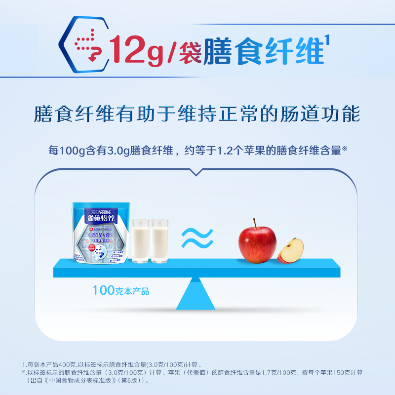 【成毅同款】雀巢怡养中老年高钙膳食纤维冲饮牛奶粉400g*2袋送礼