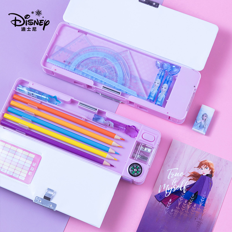 包邮迪士尼文具盒笔袋艾莎小学生女孩子款多功能大容量双层铅笔盒