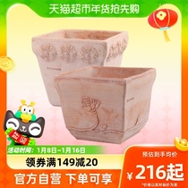 Import emperors Roman handmade clay pots Pots Retro gardening 100 Lap Balcony Flowers Potted Wood Hibiscus Rose Relief