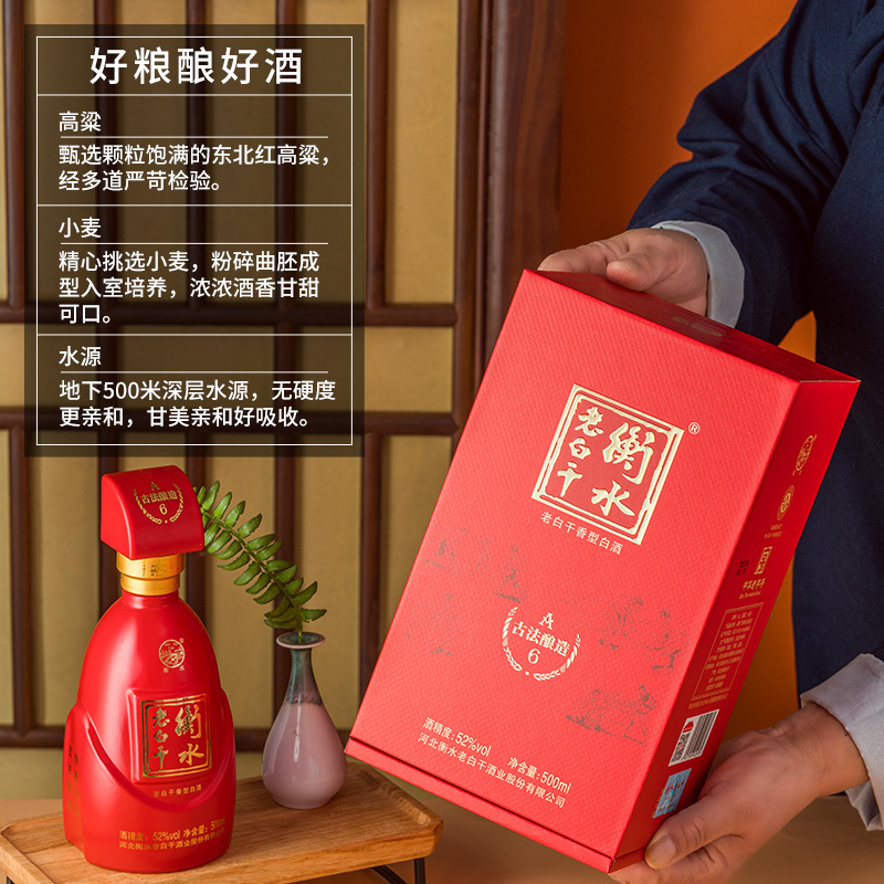 衡水老白干古法酿造A6酒 52度 500ml*4瓶整箱装纯粮白酒-图1