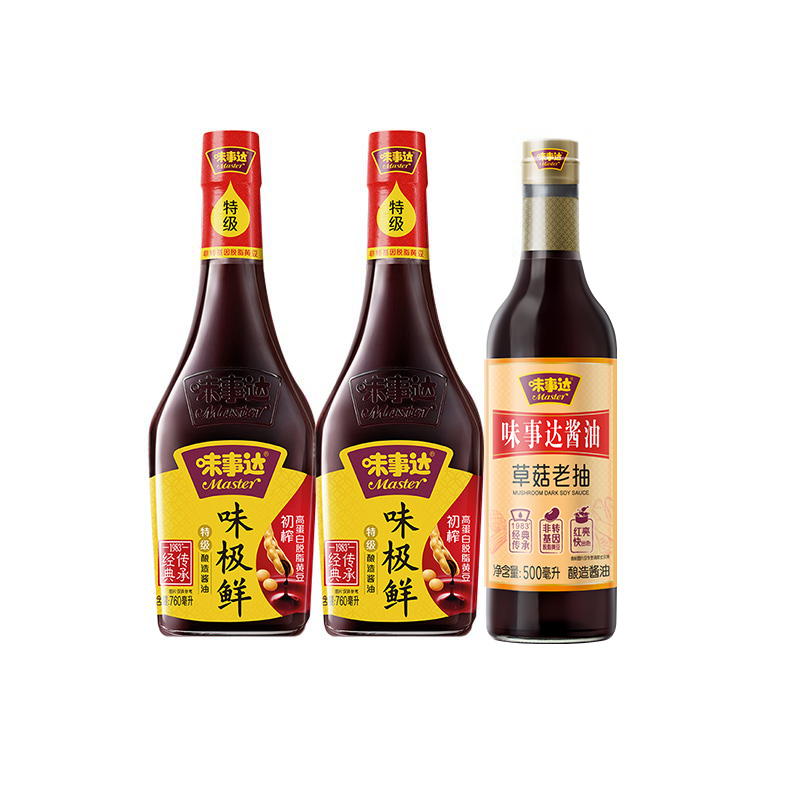 味事达味极鲜特级酱油草菇老抽红烧上色760ml*2+500ml-图0