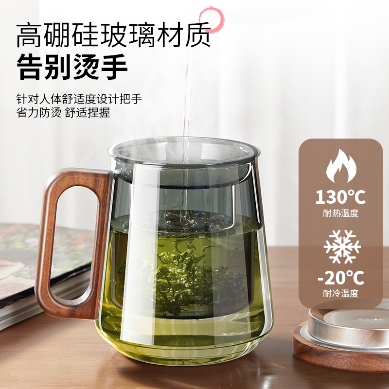 pakchoice耐热玻璃杯茶杯525ml日式茶水分离办公室带盖喝水泡茶杯 - 图0