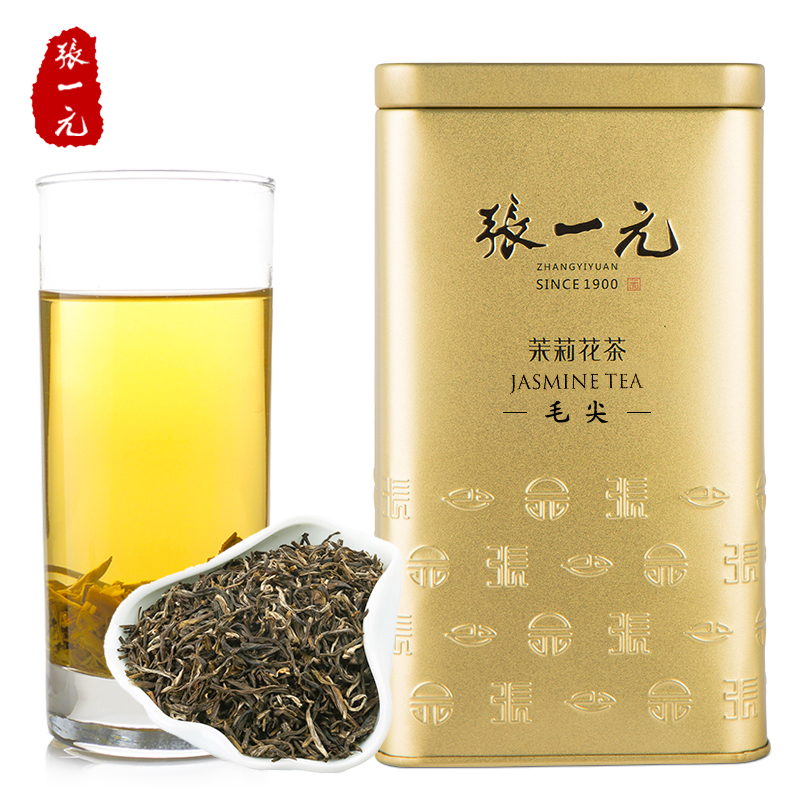 张一元特种茉莉花茶毛尖金桶200gx1罐绿茶茶叶茉莉花香 - 图0