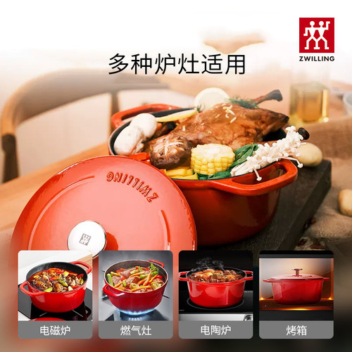 德国双立人珐琅铸铁锅家用厨房蒸锅24cm炖锅煲汤锅焖烧锅铁锅 - 图3