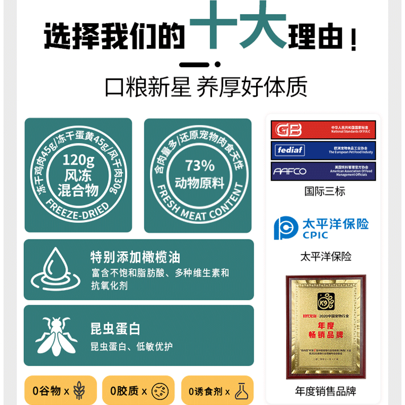 K9狗粮冻干三拼无谷昆虫蛋白风干粮1.5kg中小型成犬幼犬通用牛肉