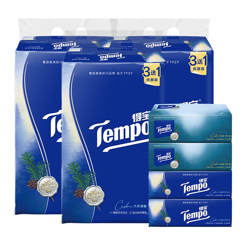 【限时秒杀】Tempo/得宝软抽雪松之境系列纸巾4层90抽*12包