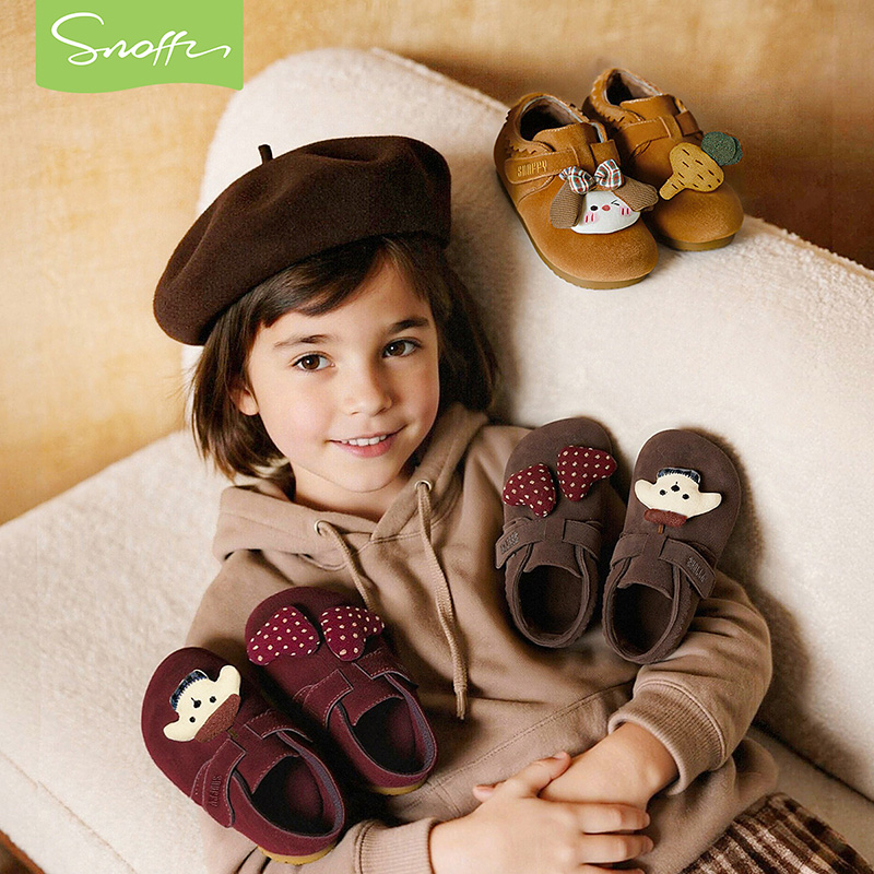 欧包｜斯纳菲女童皮鞋儿童勃肯鞋秋冬新款加绒小公主牛皮保暖棉鞋 - 图0