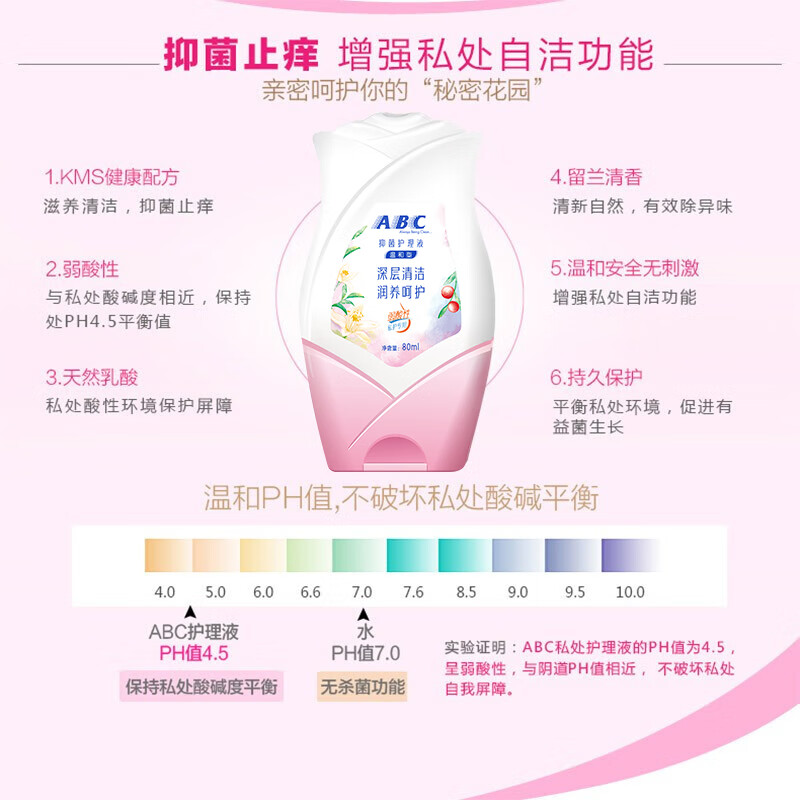 ABC护理液女性私处洗护液私密清洗液天然乳菌温和型便携装80ml - 图1