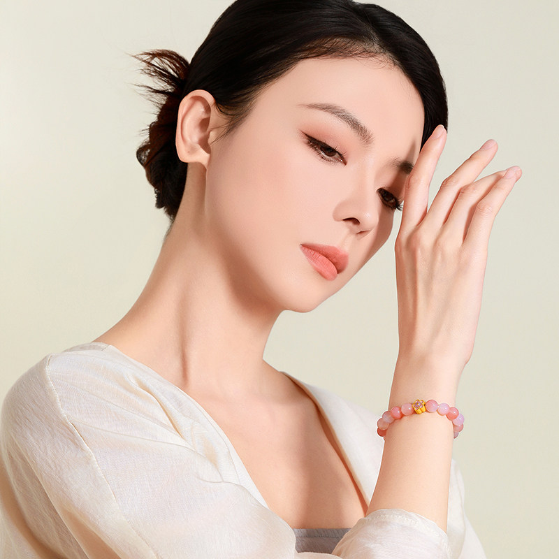 梦金园桃花旺旺粉玛瑙手串S925少女心花朵银手链送闺蜜生日礼物,淘宝优惠券,粉丝福利购,淘宝优惠卷