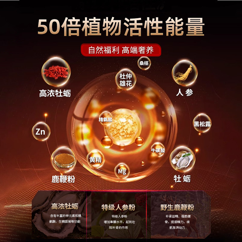 人参鹿鞭牡蛎锌镁片玛咖枸杞补精调理男性肾虚黄壮精强滋膏精华,淘宝优惠券,粉丝福利购,淘宝优惠卷