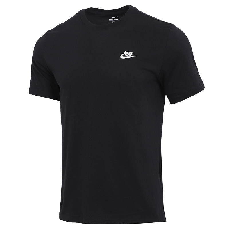 Nike耐克黑色t恤男刺绣logo运动半袖透气棉质短袖ar4999 013虎窝淘 