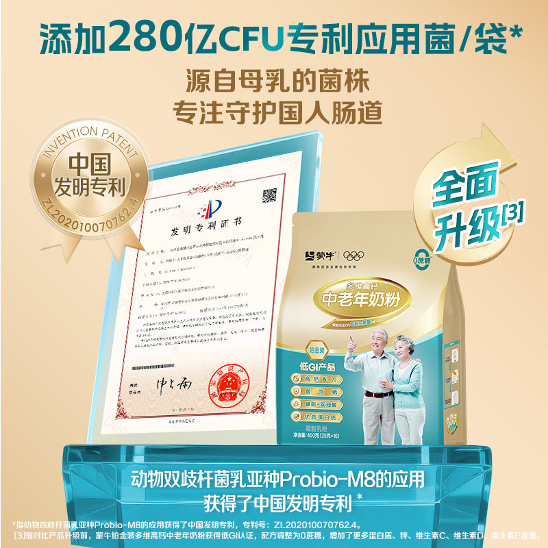 蒙牛中老年奶粉铂金多维高钙400g*2袋益生菌益生元冲饮男女