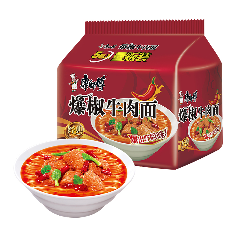 康师傅方便面经典爆椒牛肉面103g*5袋装泡面速食面即食面夜宵食品 - 图2