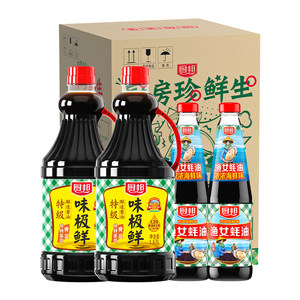 厨邦酱油味极鲜1.63L*2+金装渔女蚝油490g*2调味品生抽炒菜点蘸