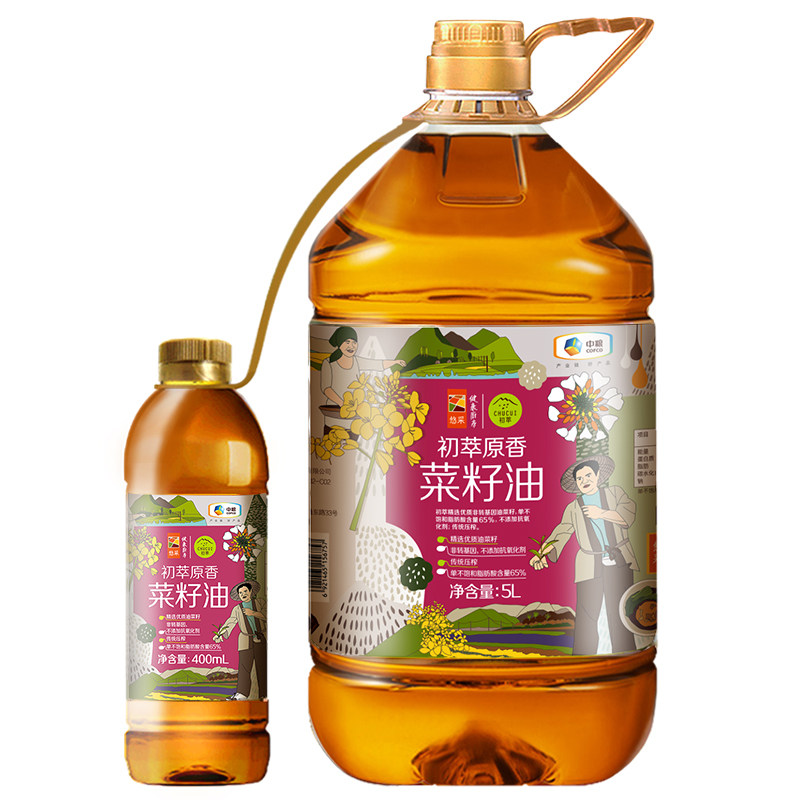 中粮初萃食用油原香菜籽油5L+400ml非转基因物理压榨桶装家用,淘宝优惠券,粉丝福利购,淘宝优惠卷