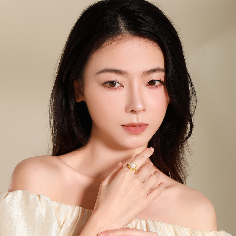 梦金园设计师款交织麻花活口戒指贝珠开口指环优雅高级感送女礼物 - 图2