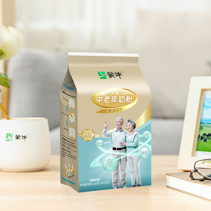 蒙牛中老年奶粉鉑金多維高鈣400g*2袋益生菌益生元牛奶粉沖飲男女_天貓超市_咖啡_麥片_沖飲