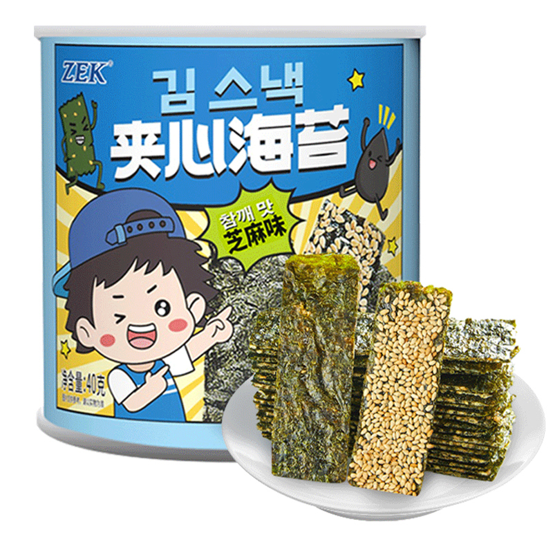 ZEK每日夹心脆海苔添加芝麻儿童零食40g即食薄脆紫菜网红海味小吃 - 图0