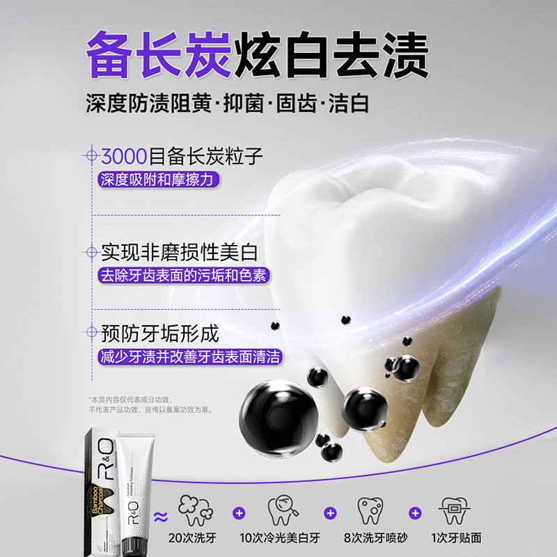 R&O美国原装进口备长炭无氟牙膏美白去黄去口臭牙齿污垢清洁牙膏