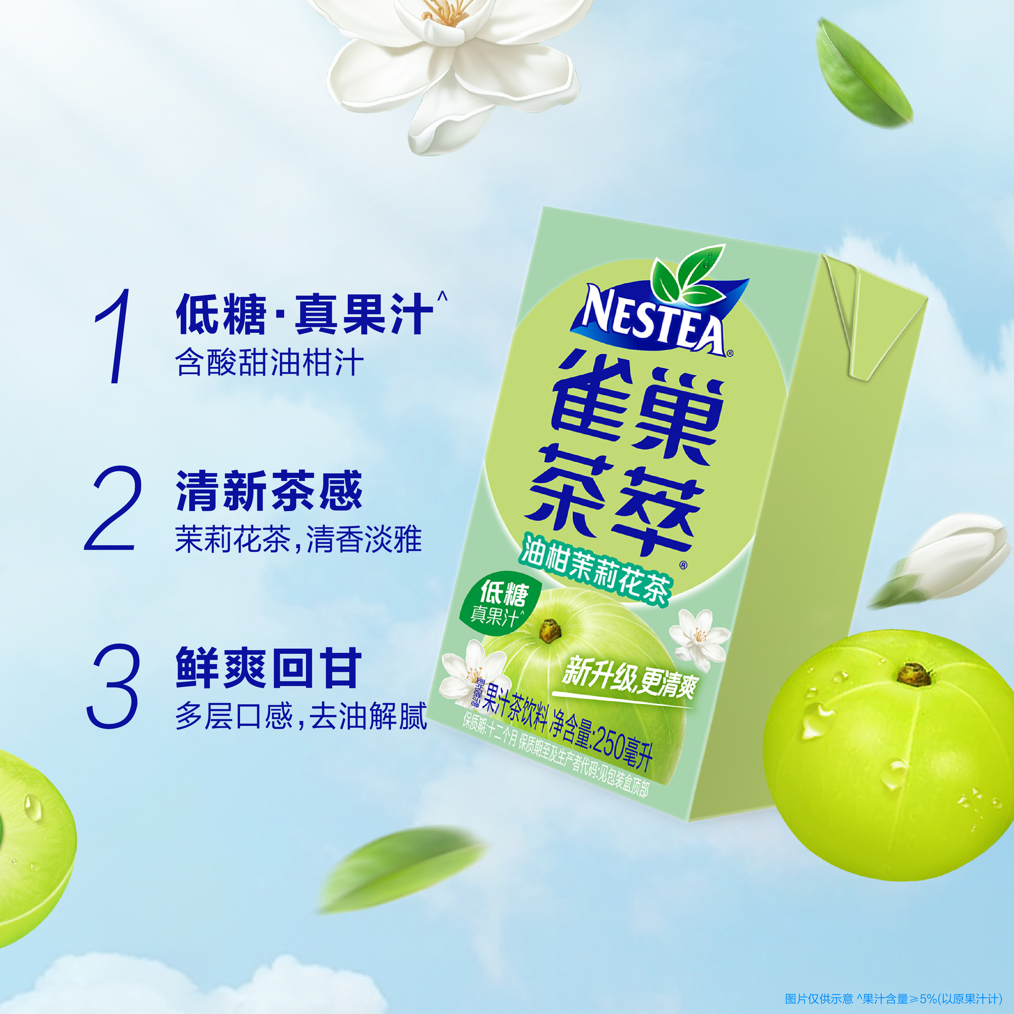 【蜜蜂惊喜社】雀巢茶萃油柑茉莉花茶果汁茶饮料250ml*24包整箱