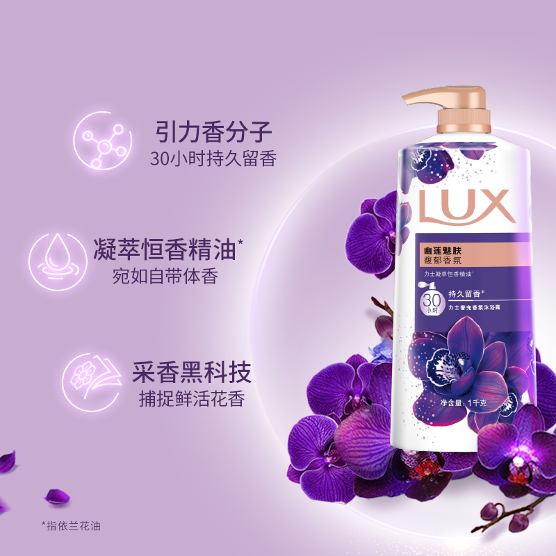 【下拉享淘金币补贴】力士LUX幽莲魅肤精油香氛沐浴露家庭装