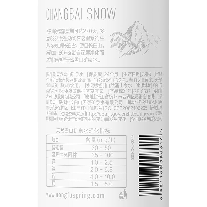 蜜蜂惊喜社农夫山泉长白雪天然雪山矿泉水源自长白山多规格可选