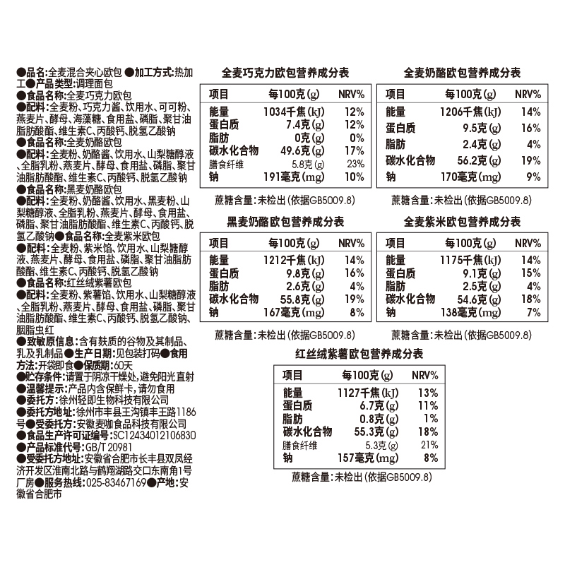 全麦欧包夹心面包无糖精非无油低0健身轻食代餐早餐粗粮零食品脂 - 图1