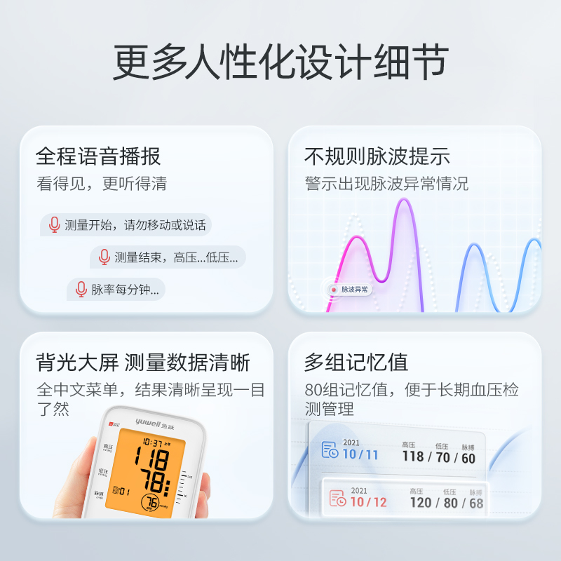 鱼跃血压计家用高精准充电式全自动中老人上臂式测量仪660CR1台-图2