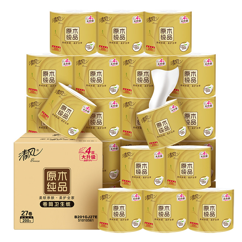 【下拉享优惠】清风4层加厚金装卷纸多规格卫生纸巾卷筒纸家庭装