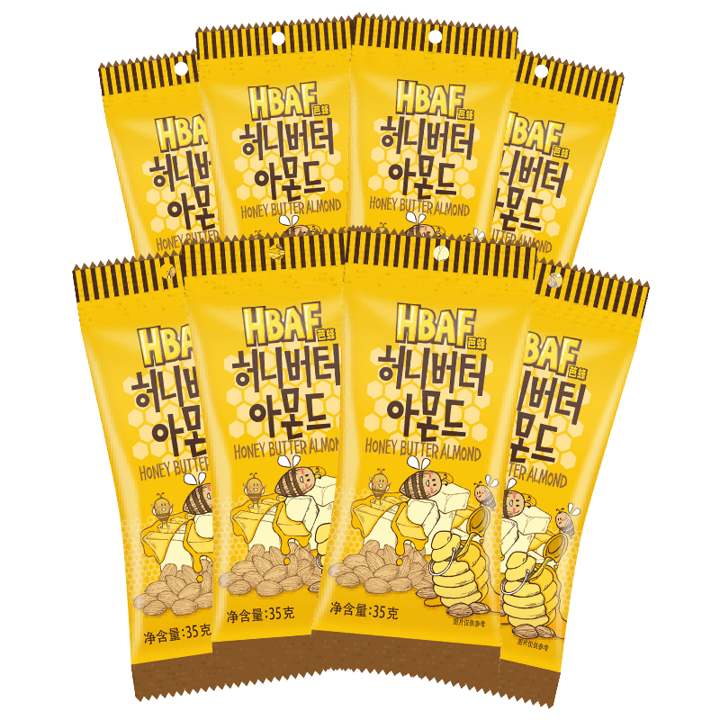 芭蜂韩国进口蜂蜜黄油扁桃仁8袋共280g汤姆农场坚果休闲零食小吃