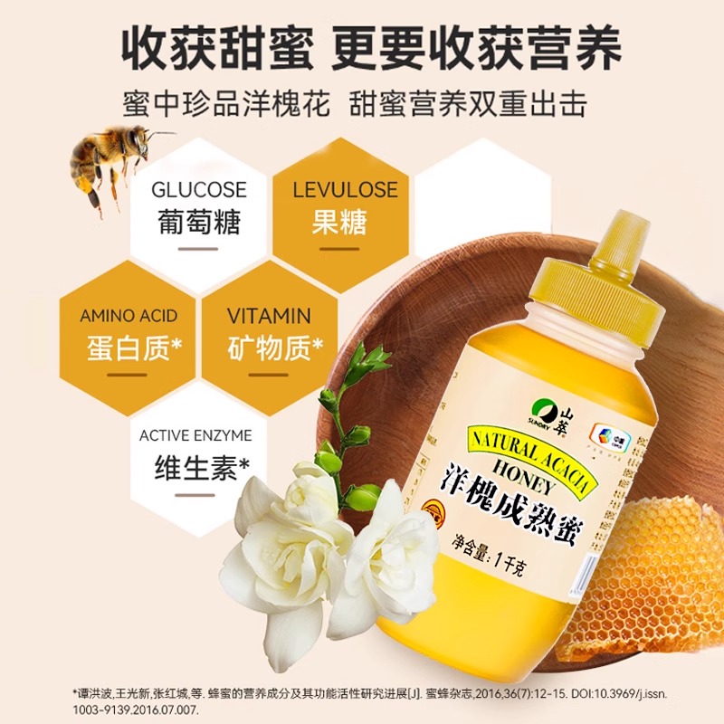包邮中粮山萃洋槐成熟蜜2斤/瓶纯正无添加蜂蜜1000g早餐滋补冲调