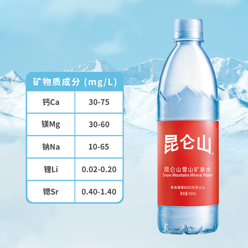 昆仑山饮用水雪山矿泉水550mlx18瓶/5箱天然弱碱性水会议办公实惠 - 图3