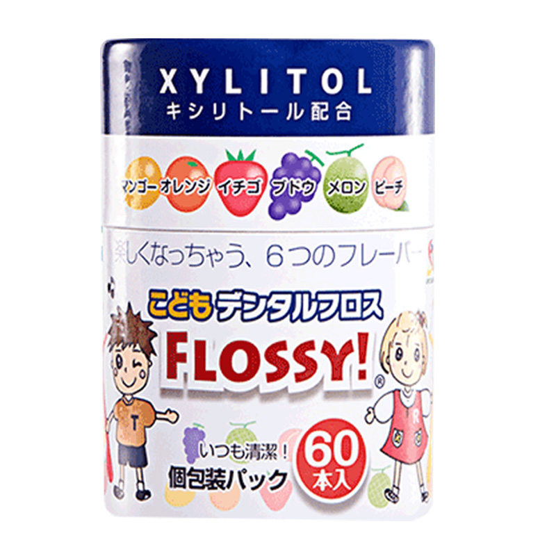 Flossy儿童牙线进口超细宝宝婴儿1罐*60支专用水果味牙线棒 - 图0