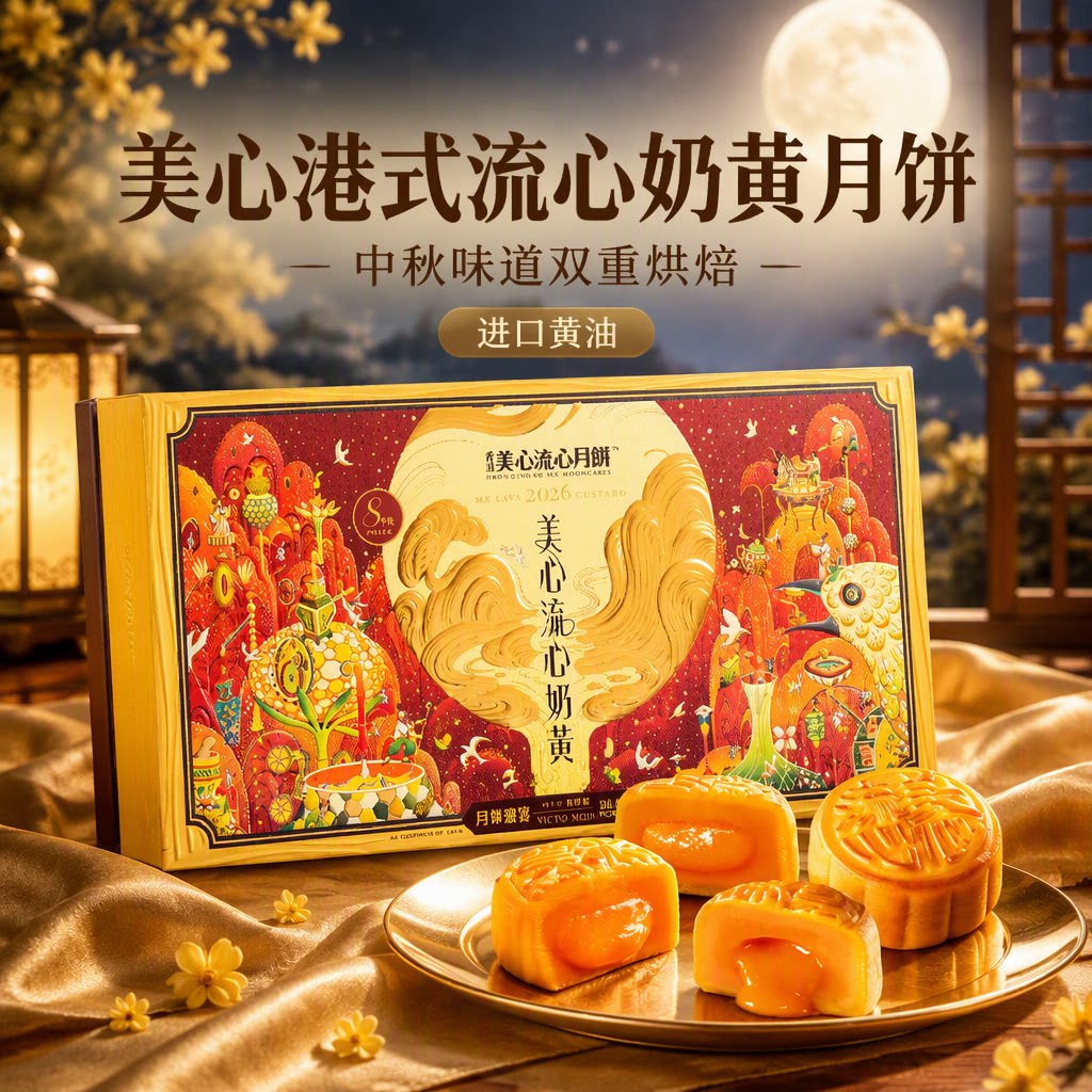 香港美心流心奶黄月饼高端礼盒中秋月饼送礼经典港式口味 盒黄实拍商品图
