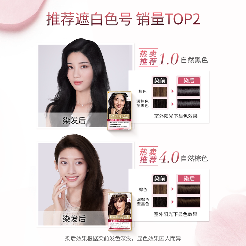 欧莱雅卓韵霜染发剂男女自然黑色遮白发自己在家染发膏霜染头发