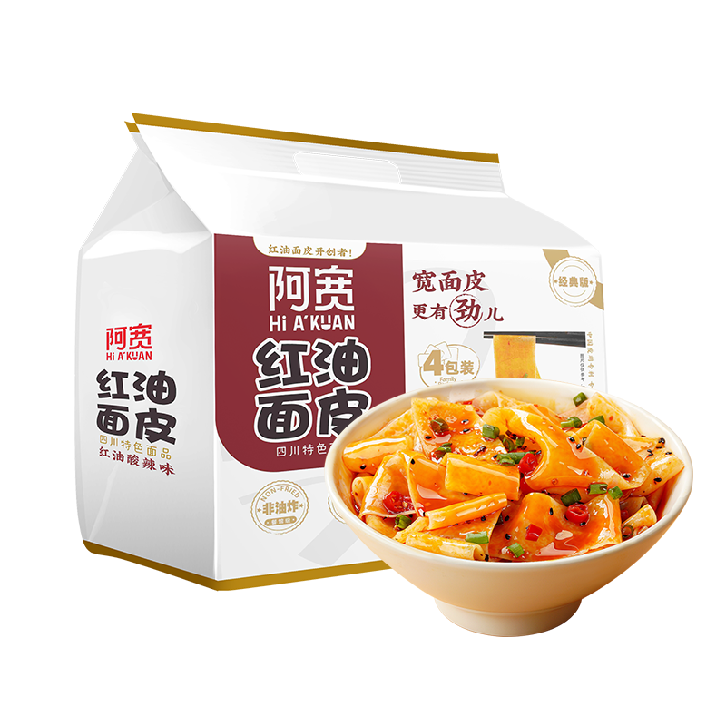 阿宽红油面皮超市装四连包速食440g*1提方便面泡面非火鸡面早餐 - 图0