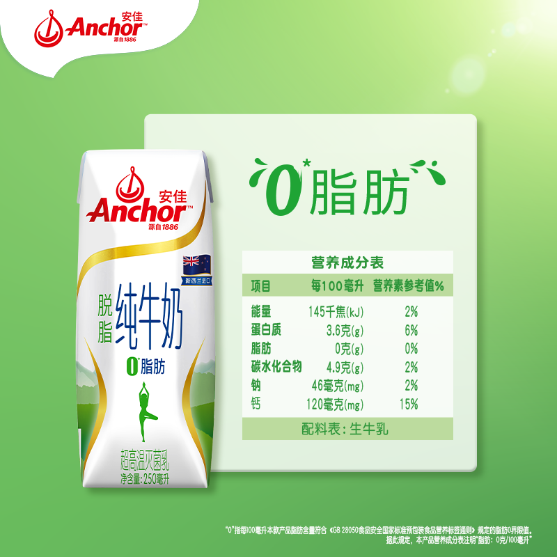 【进口】安佳脱脂纯牛奶新西兰草饲奶源3.6g蛋白质250ml*24盒*2箱 - 图3