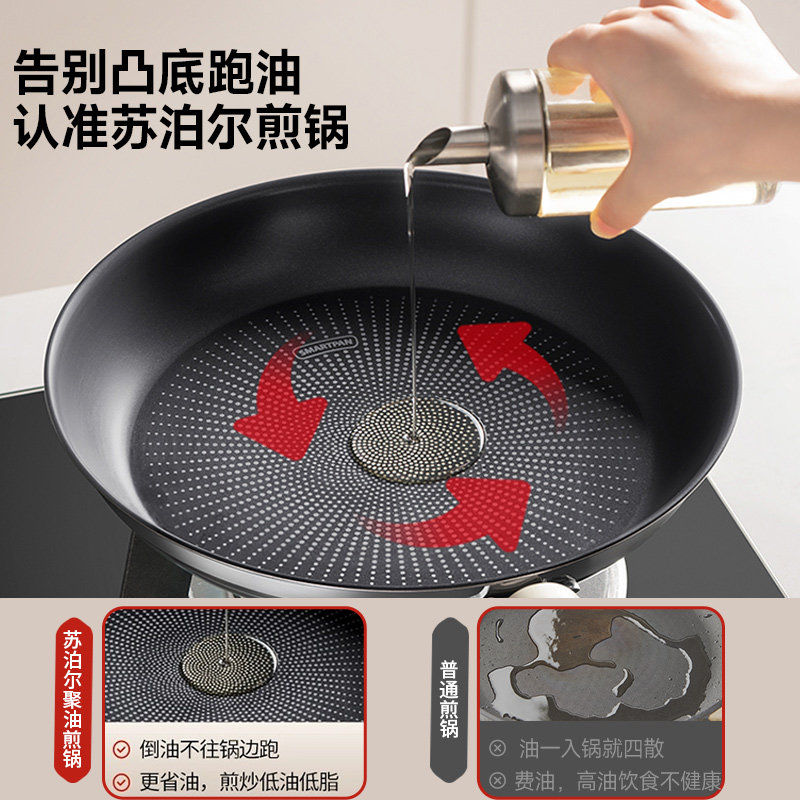 苏泊尔不锈钢聚油煎锅牛排煎蛋炒锅电磁炉燃气灶通用极光系列