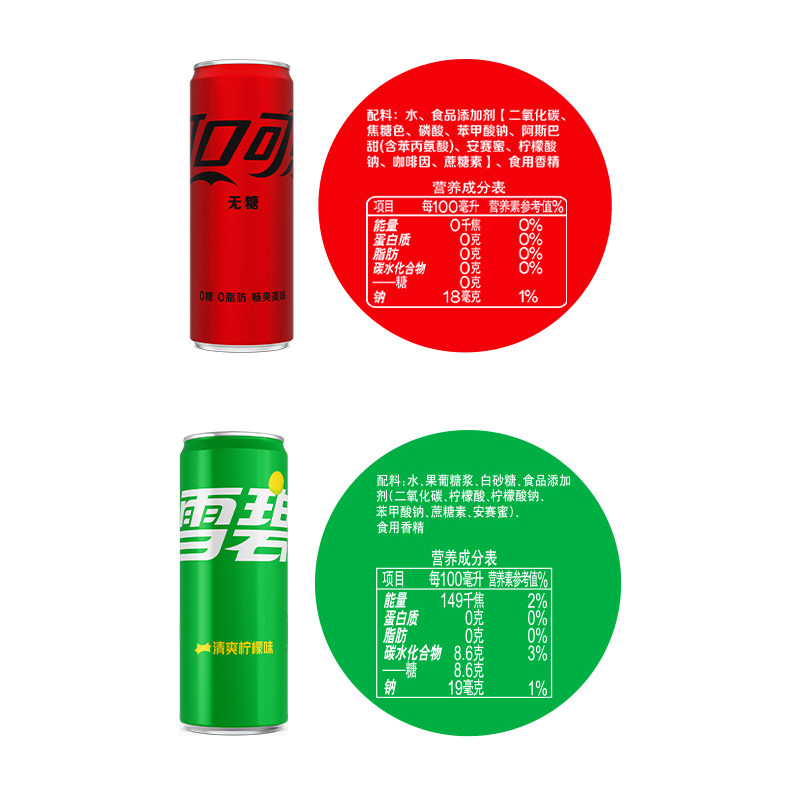 可口可乐无糖摩登罐330ml*24罐+雪碧经典330ml*24罐