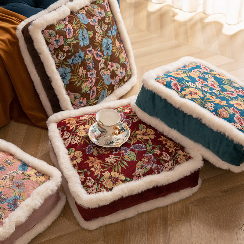 新中式冬季加厚坐垫屁垫地板懒人榻榻米坐垫客厅卧室毛绒餐椅垫