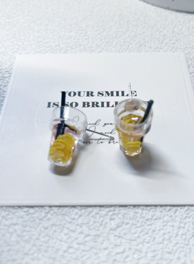 原创搞怪小奶茶柠檬茶耳钉耳环女韩国气质可爱饮料瓶子无耳洞耳夹