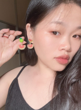 夏日冰爽吃可爱西瓜耳钉925银针气质砂糖耳环耳夹无耳洞ins少女心