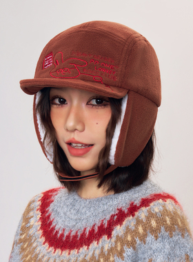 新款可爱兔子雷锋帽秋冬季户外滑雪保暖大头围显脸小护耳帽子男女