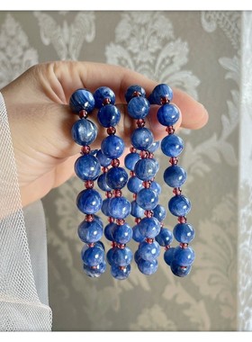 超高品质稀有猫眼蓝手链酒红色