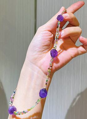 高品质天然碧玺紫水晶设计感锁骨